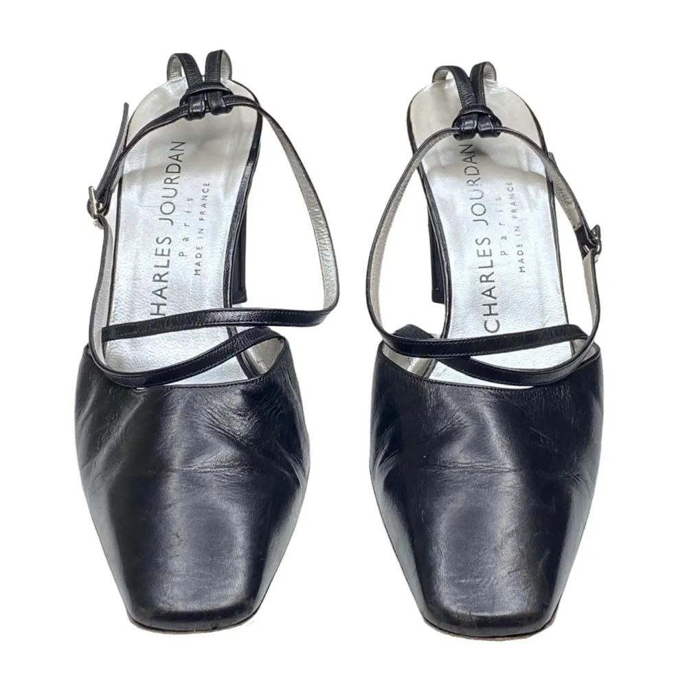 Luxe:  ༄ Retro Ankle Strap Heeled Sandal༄ Black Leather ༄ 8.5M - Image 8