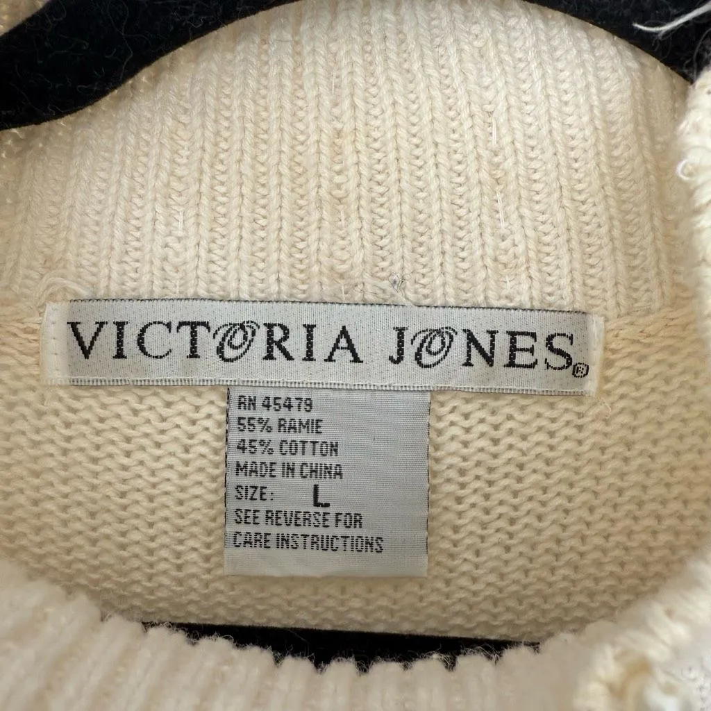 Victoria Jones Women’s Large Cream Rhinestone Turtleneck Sweater Vintage - Image 2