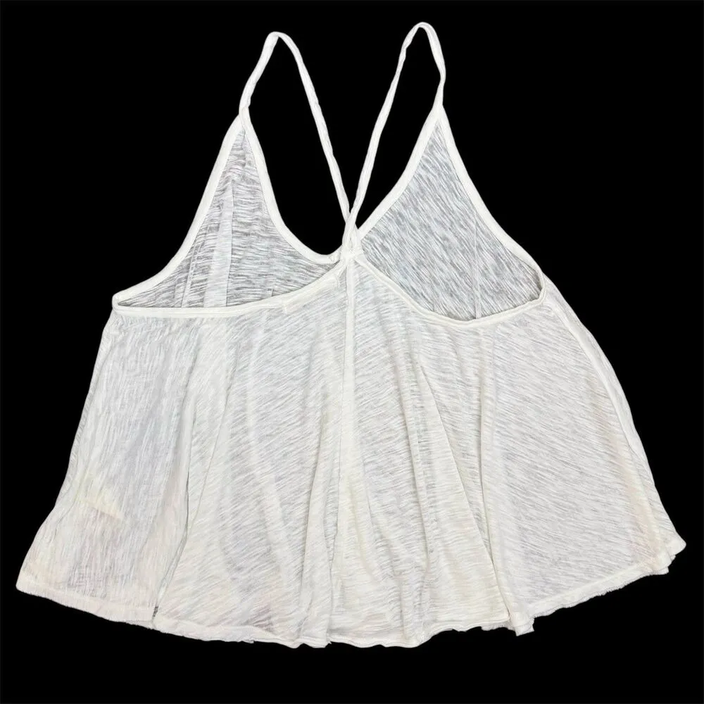 Free People Oversized Sandy Tank Top Size S White Flowy Lagenlook Boho Beachy - Image 4