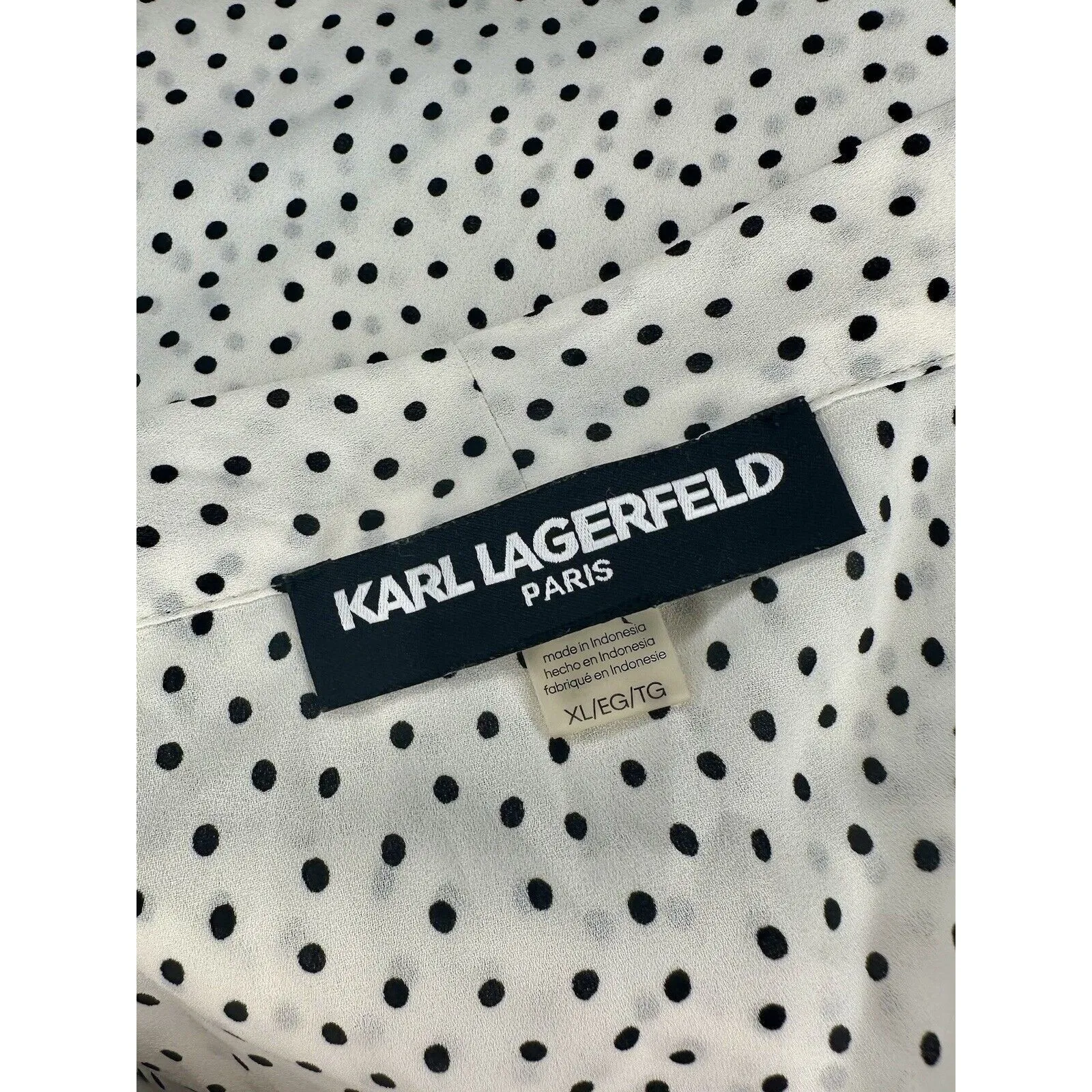 Karl Lagerfeld Paris Polka Dot Lace Trim Sleeveless Blouse Size XL EUC!! - Image 3