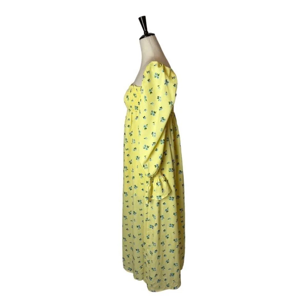 We Wore What  Yellow Floral Print On Off Shoulder Smocked Boho Maxi Dress S NWT - Image 7
