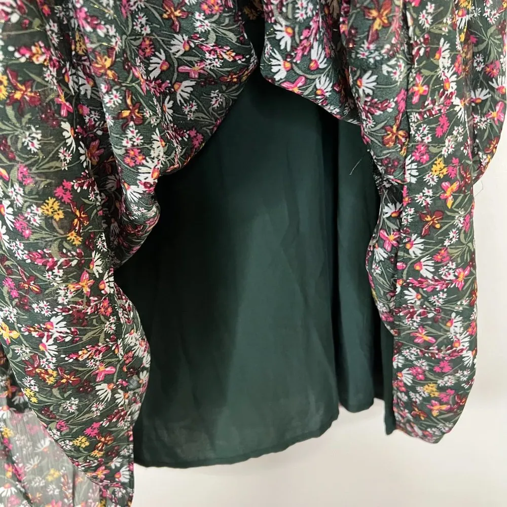 Draper James RSVP Green Floral Long Sleeve MAxi Dress with Ruffle Hem & Smocking - Image 7