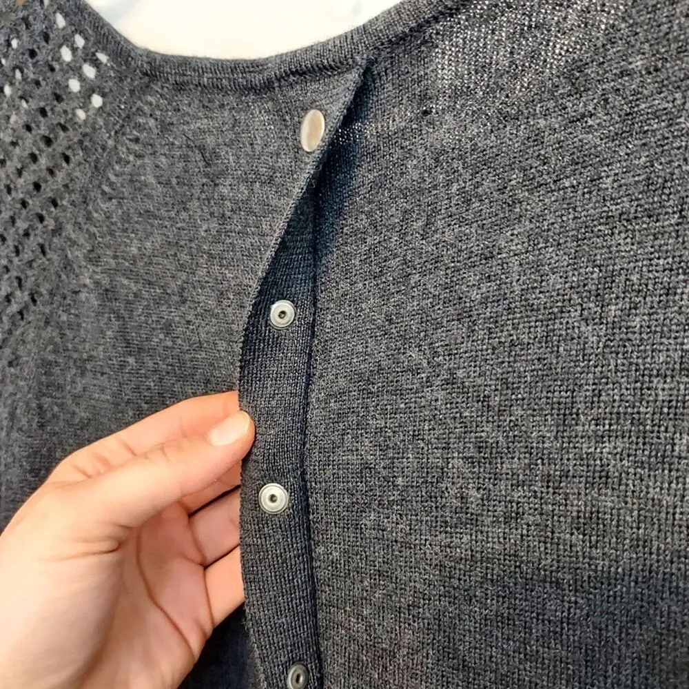 Cynthia Rowley 100% Extra Fine Merino Wool Charcoal Gray Open Knit Sweater Dress - Image 10