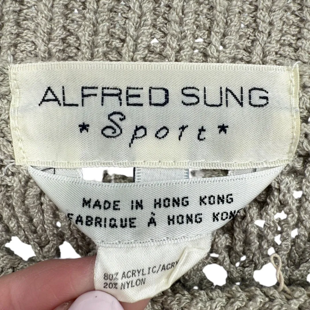 Alfred Sung Sport Vintage Cable‎ Knit Fisherman Crew Neck Sweater Size Small - Image 3