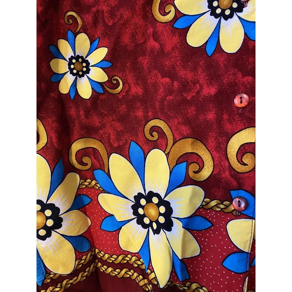 Vintage red floral pajama set size Medium sleepwear sleeveless  elastic waist - Image 2