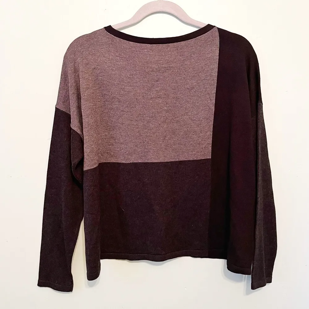 Eileen Fisher Sweater Grey Colorblock Jewel Neck Silk Blend Sz S EUC - Image 7