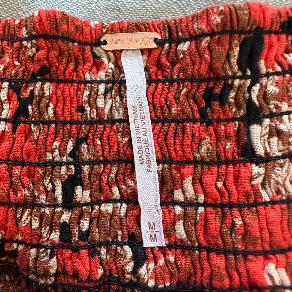 Free People Pattern Play Floral Orange Mini Dress Boho Size M - Image 4