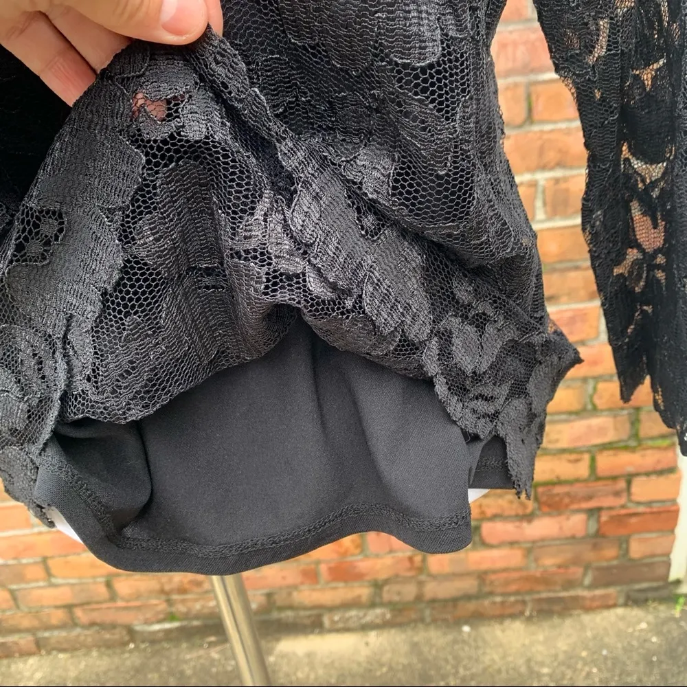 Vintage Parisian Signature Black Lace 3/4 Sleeve Blouse XL - Image 7