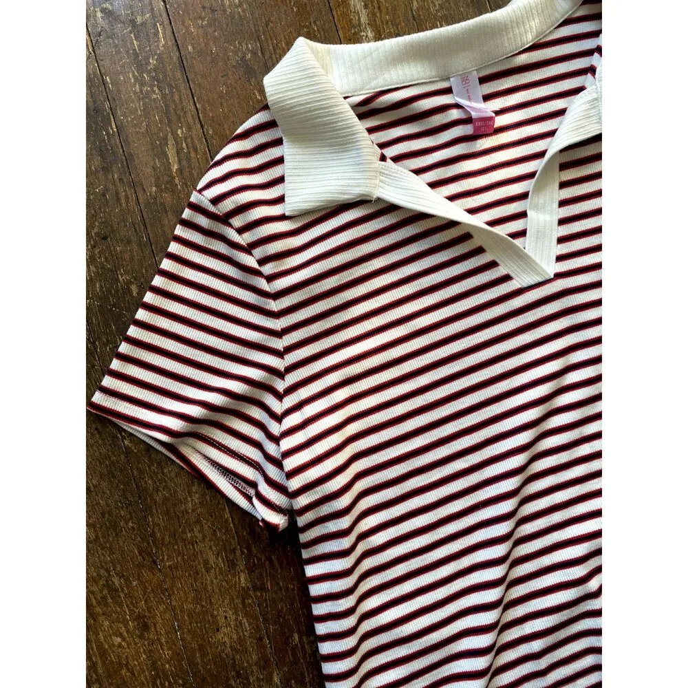 NoBo Preppy White & Red Striped Polo Juniors Plus Size 3XL/21 - Image 4