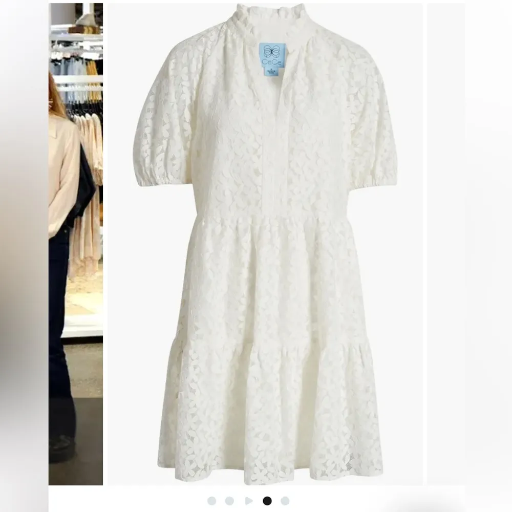 CeCe Ivory Floral Lace Puff Sleeve Babydoll Minidress Dress - Image 3