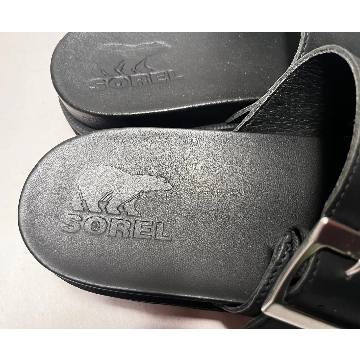NWOB Sorel Roaming Leather Platform Sandals Oversized Buckle in Black Women's 9 - Image 4