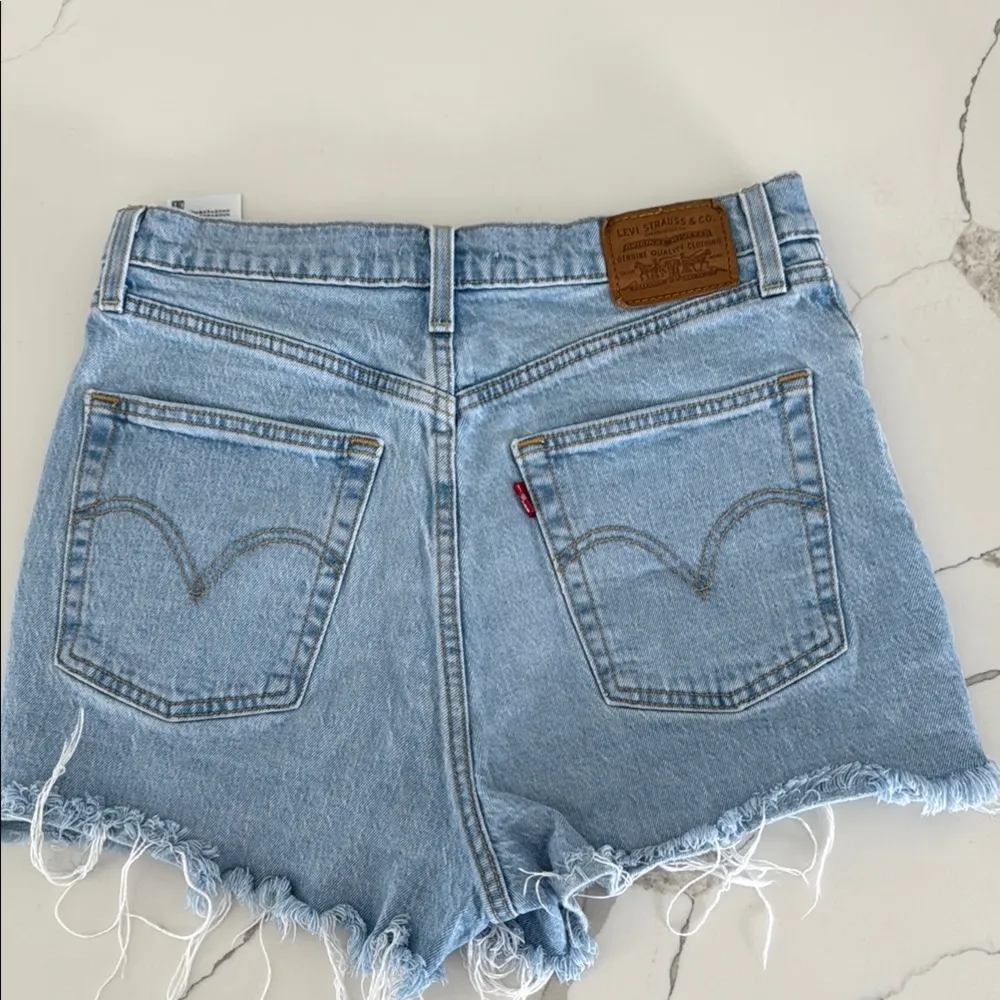 Levi's Blue High-Waisted Distressed Jean Shorts - Image 3