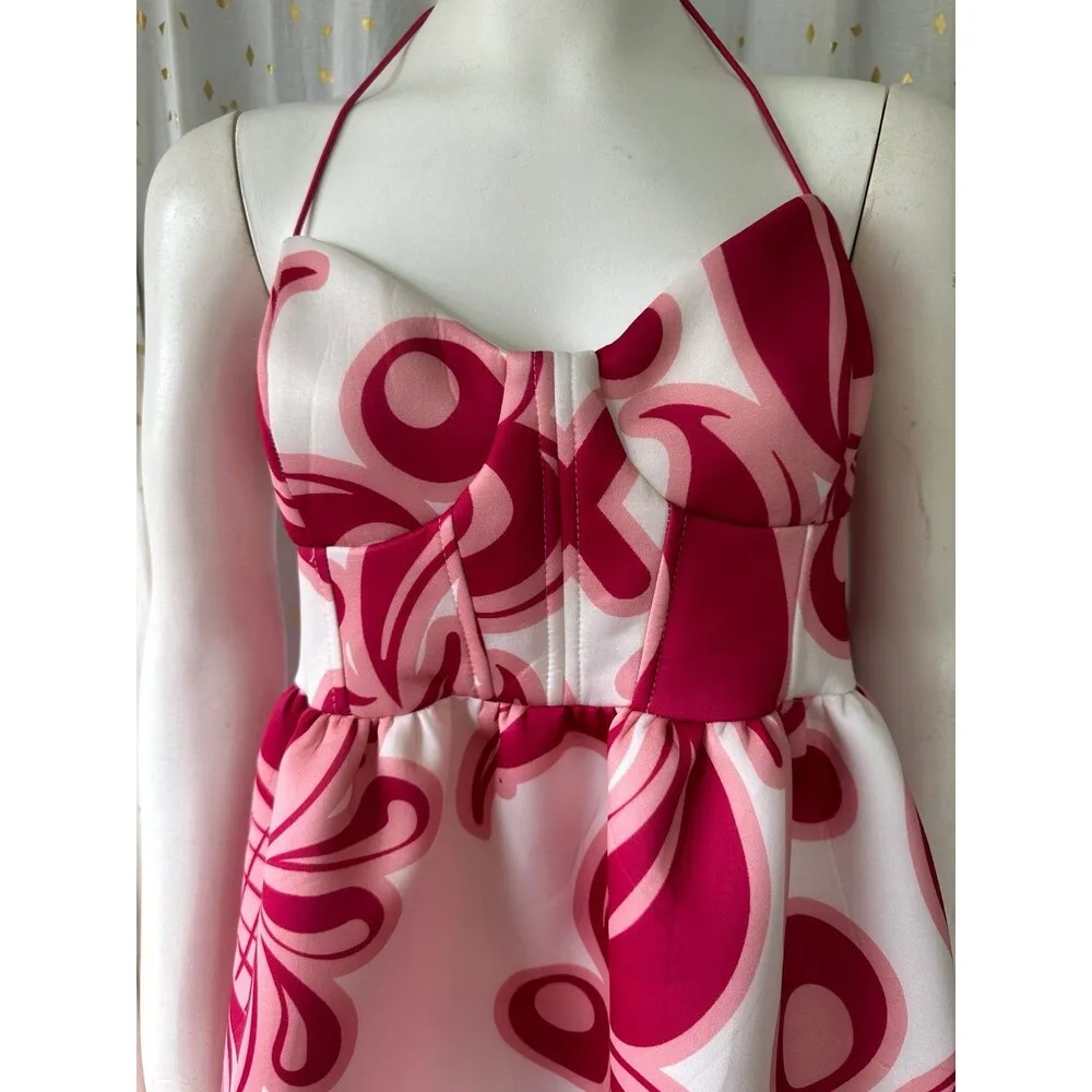 ASOS DESIGN Cupped Corset Bodice Retro Oversized Paisley Midi Prom Scuba Dress 8 - Image 4