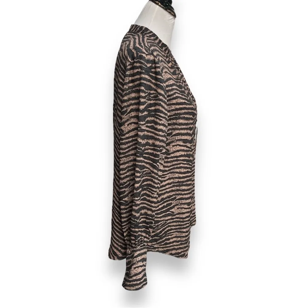 Joie Tariana Zebra Print Button Down Blouse Black Tan Size Large - Image 2