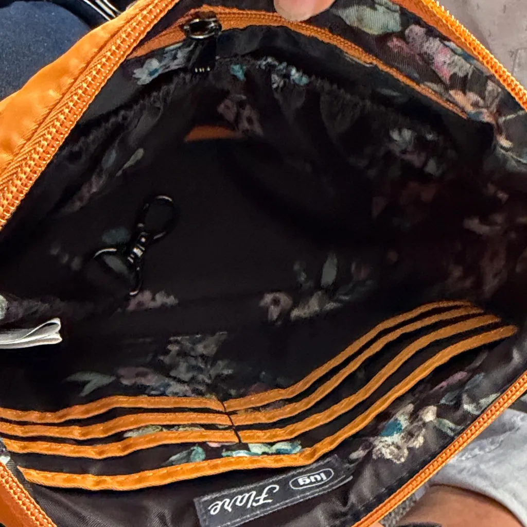 Lug Flare Crossbody In Amber Yellow Quilted with Black Floral Lining NWOT Orange - Image 6