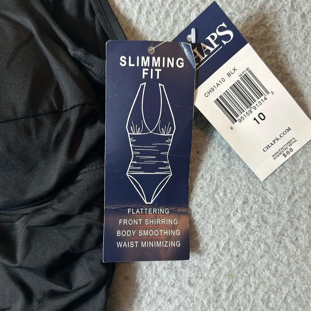 Chaps Swimsuit Womens 10 Black One Piece Slimming Fit‎ Waist Minimize NEW - Image 4