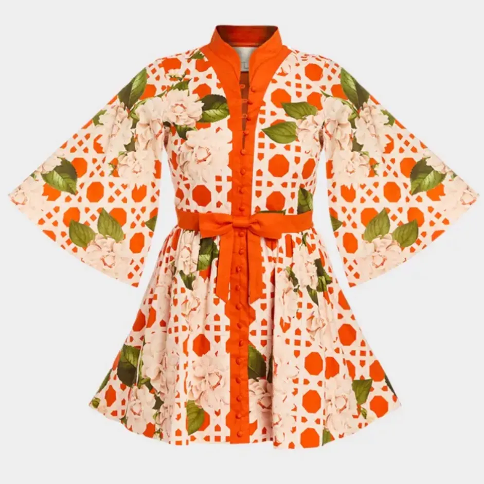 Mestiza NY Carmen Flare Sleeve Bow Mini Dress Linen Sun - Image 3