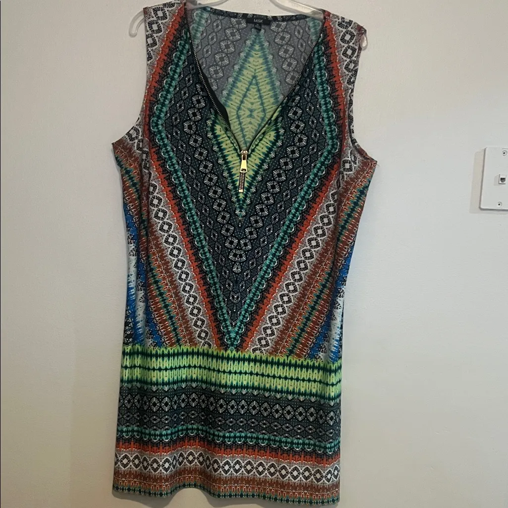 MSK XL Multicolor Sleeveless Geometric Pattern Dress Green - Image 3