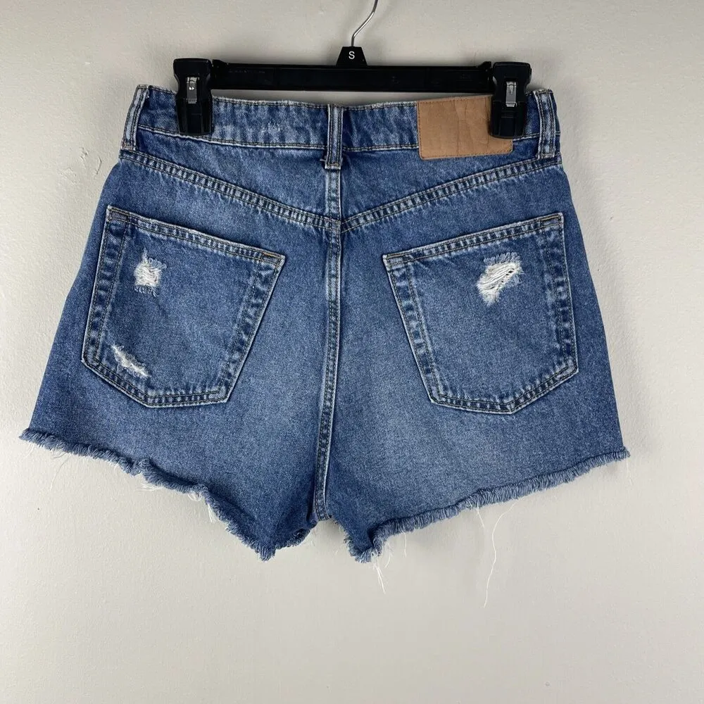 Divided H&M Womens Size 6 Short Shorts High Waist Button Fly Distressed Denim - Image 3
