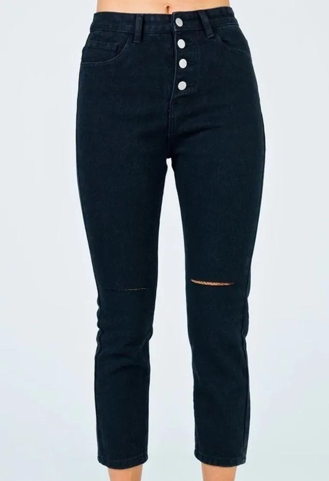 Princess Polly Fall in Line Knee Rips Black Jeans - Image 4