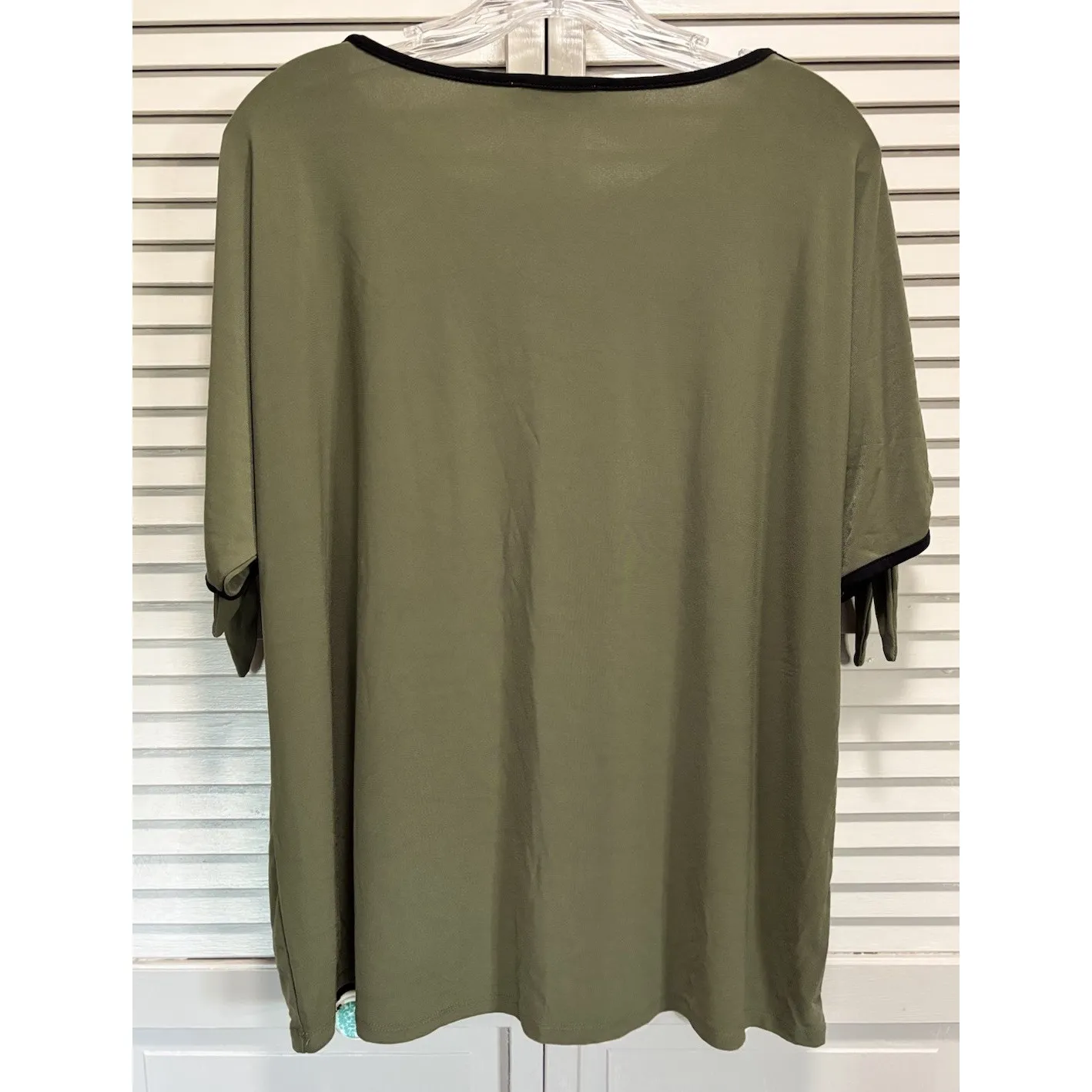 Tara By Vince Camuto Green/Black‎ Short Split Sleeve Bow Blouse Size XL Black - Image 5