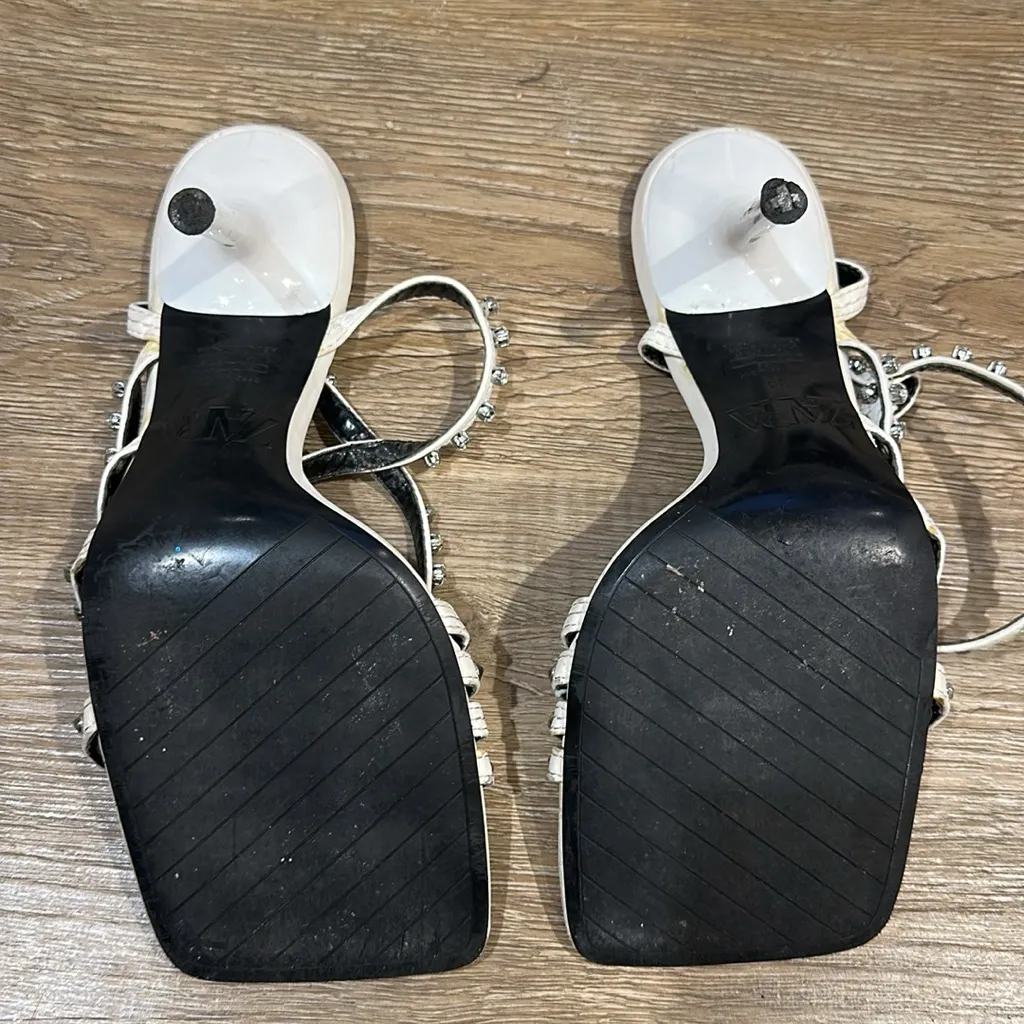 MOVING SALE Zara White Square Toe Strappy Studded Heels - Image 9