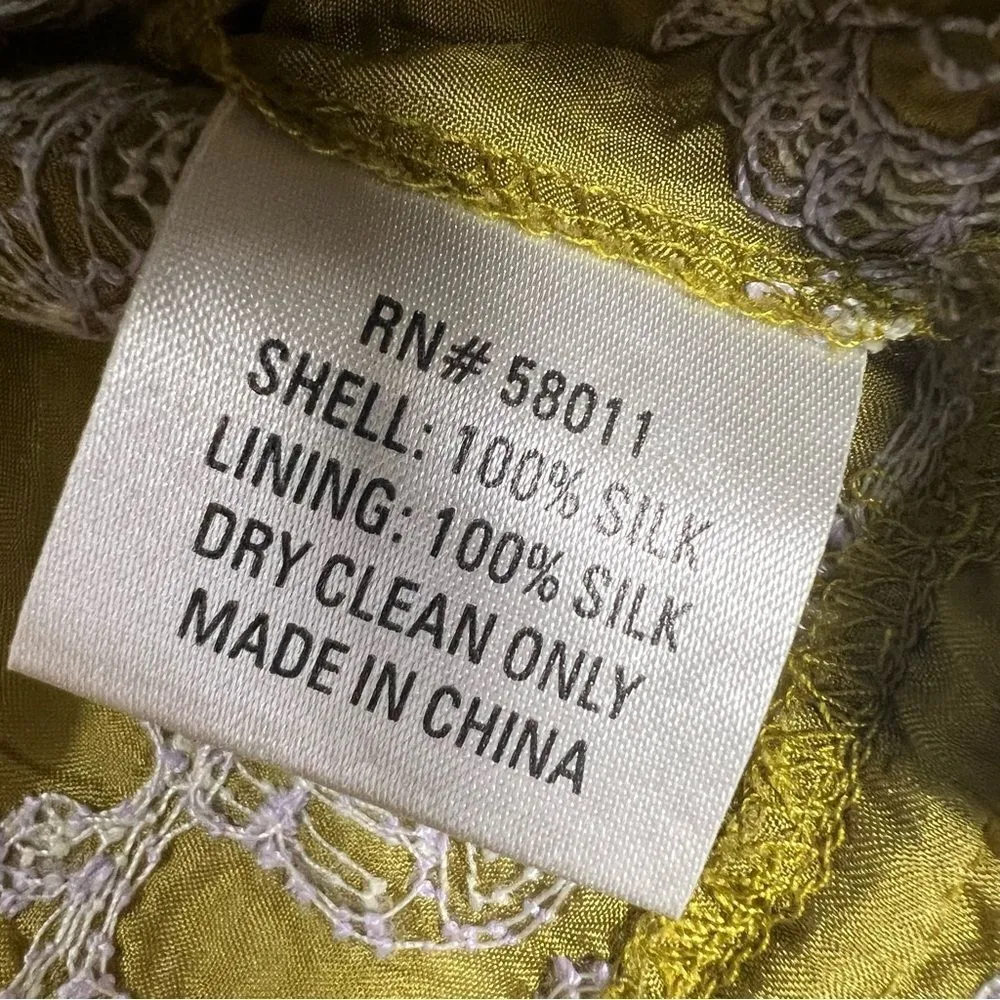 David Meister Chartreuse Embroidered Tunic Top Silk Shift Mini Dress - Image 9