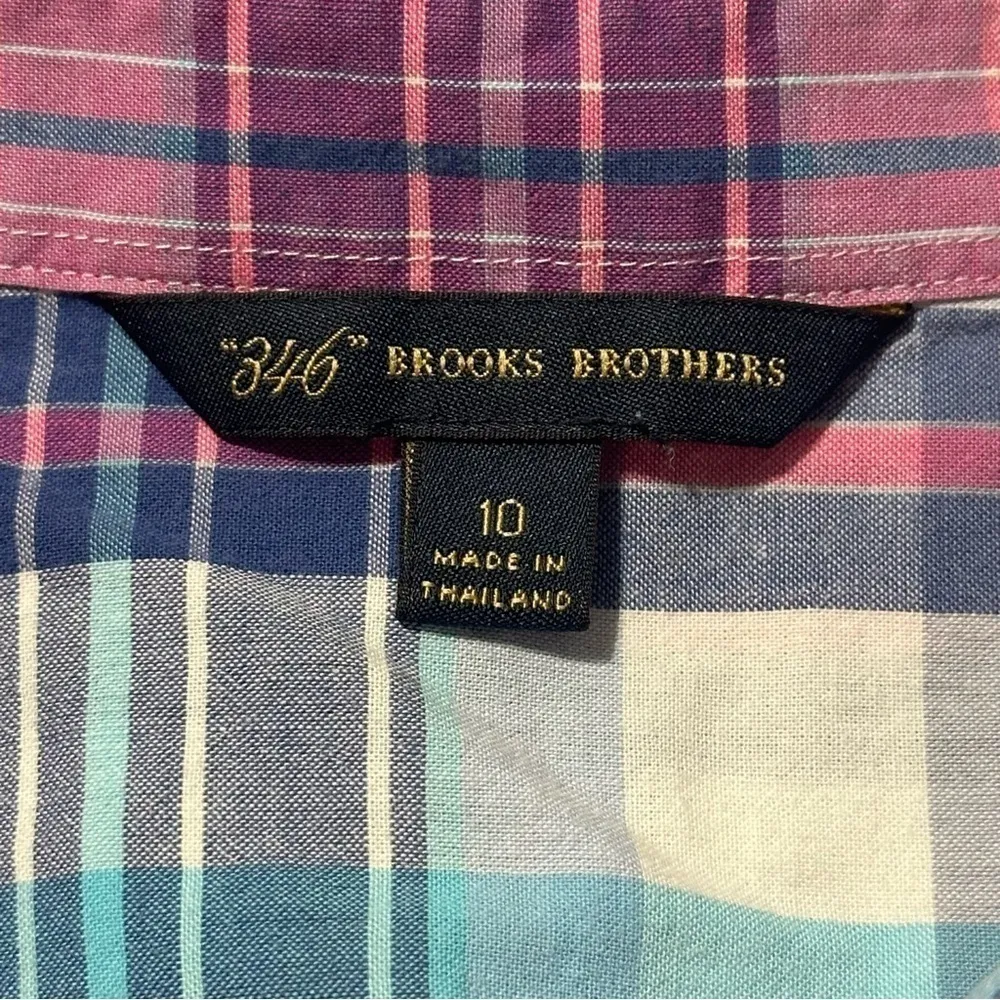 Brooks Brothers Women’s Size 10 Blue Pink White Shadow Plaid Button Down Shirt - Image 5