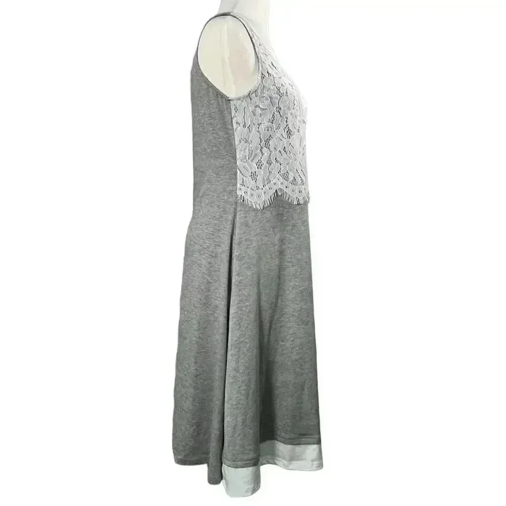 Nora Cora NWT Gray with‎ White Lace Front Knee Length Cotton Blend Dress Medium - Image 3