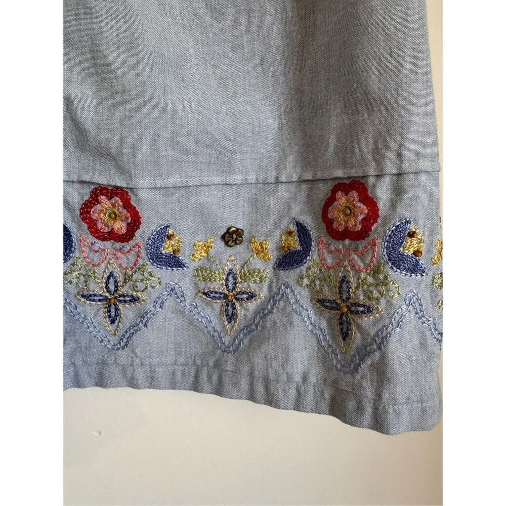 Vintage 90's Alfred Dunner Womens Floral Embroidered Button Shirt sz 16 Boho‎ Blue - Image 7