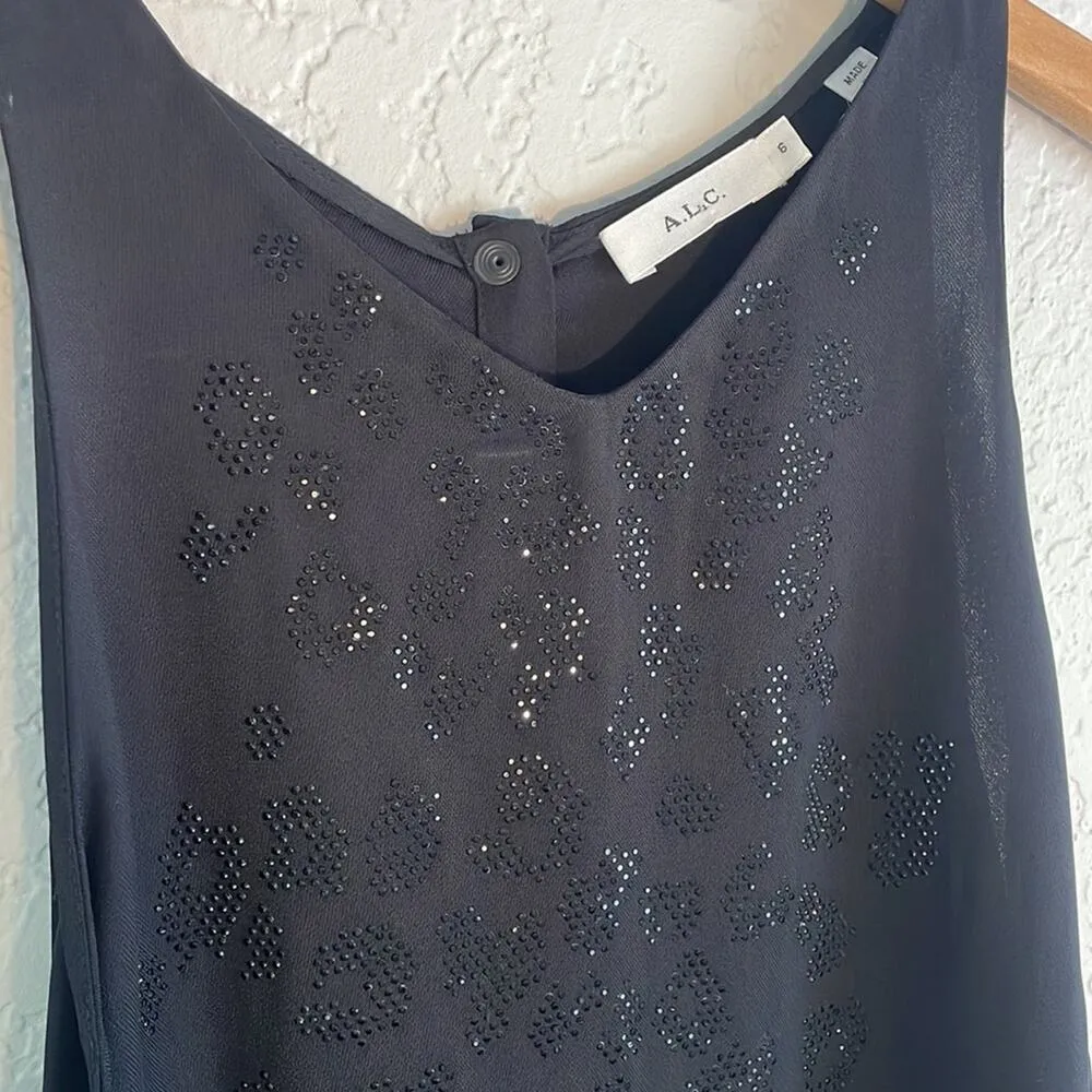 A.L.C. Black Sparkle Studs Sleeveless Tank Top Viscose ALC Date Night Glam Party - Image 3