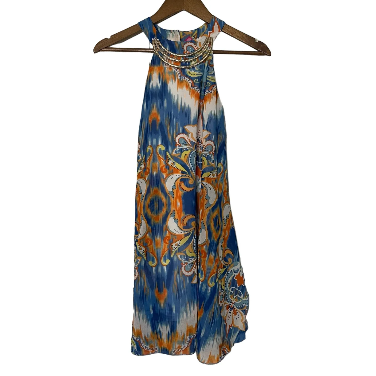 Myth Bohemian Halter Midi Dress Psychedelic Floral Multicolor Women's Size S Blue - Image 4