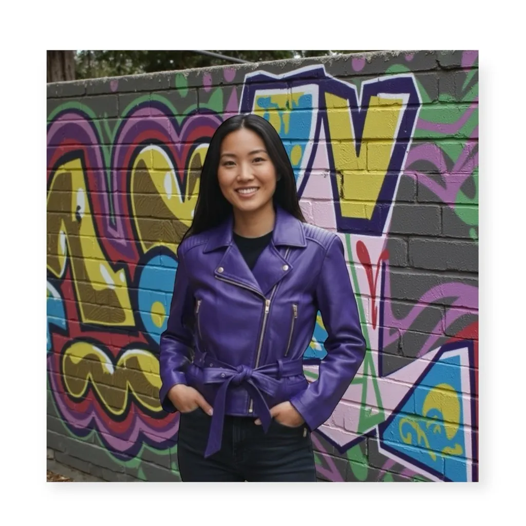 Vintage 90’s: Vakko ☻︎ Biker Belted Moto Leather Jacket ☻ ︎Violet Purple ☻︎ L Size L - Image 15