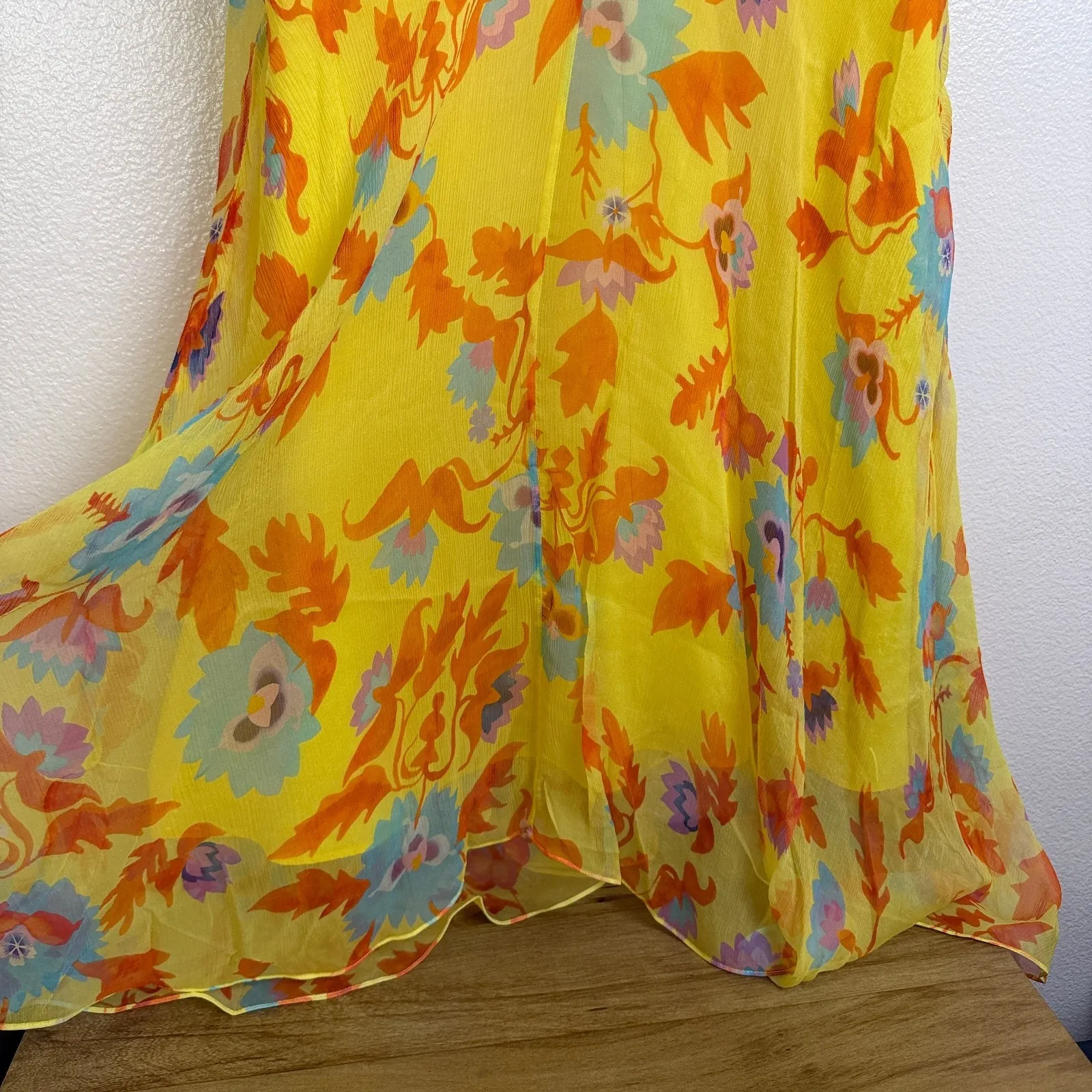 SALONI Silk Floral Dress Womens Size 2 Yellow RITA Flowy Ruffle Midi Dress * - Image 6
