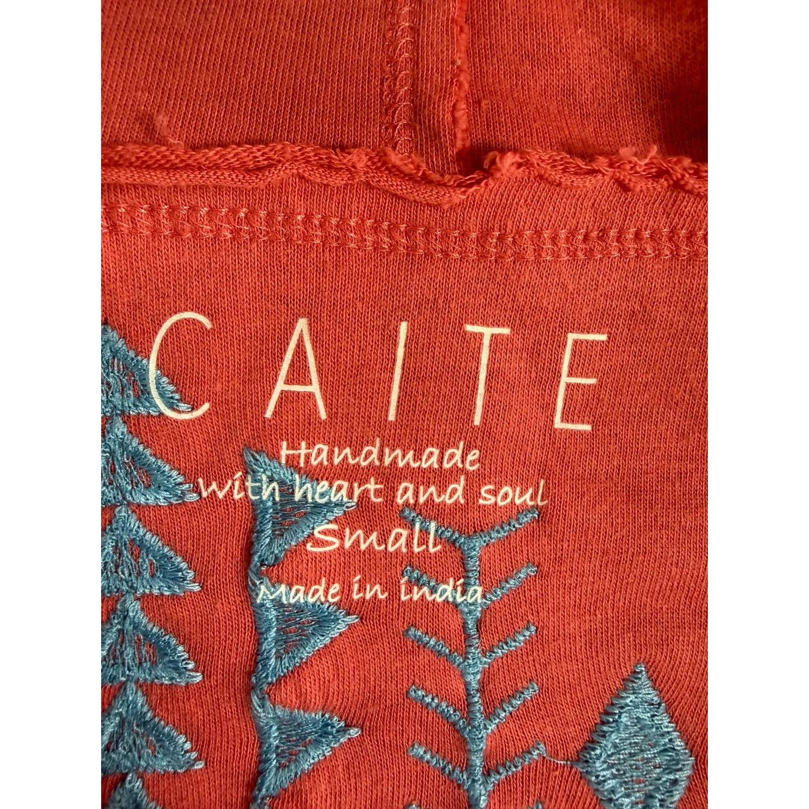 CAITE Sia Jacket Tampa Bay Coral Embroidered Hooded Open Front Cardigan Small Red - Image 9