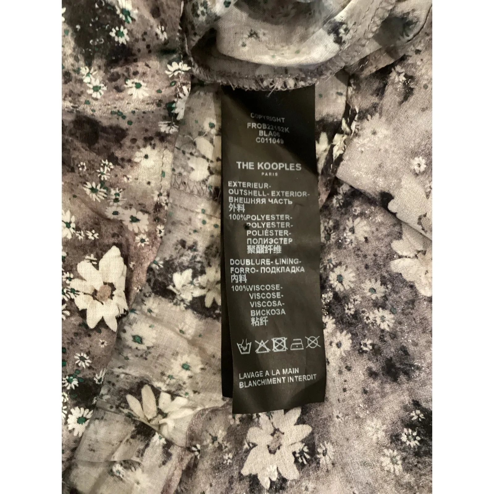 The Kooples black and Silver Floral Print ruffle v neck long sleeve midi dress 0 - Image 6