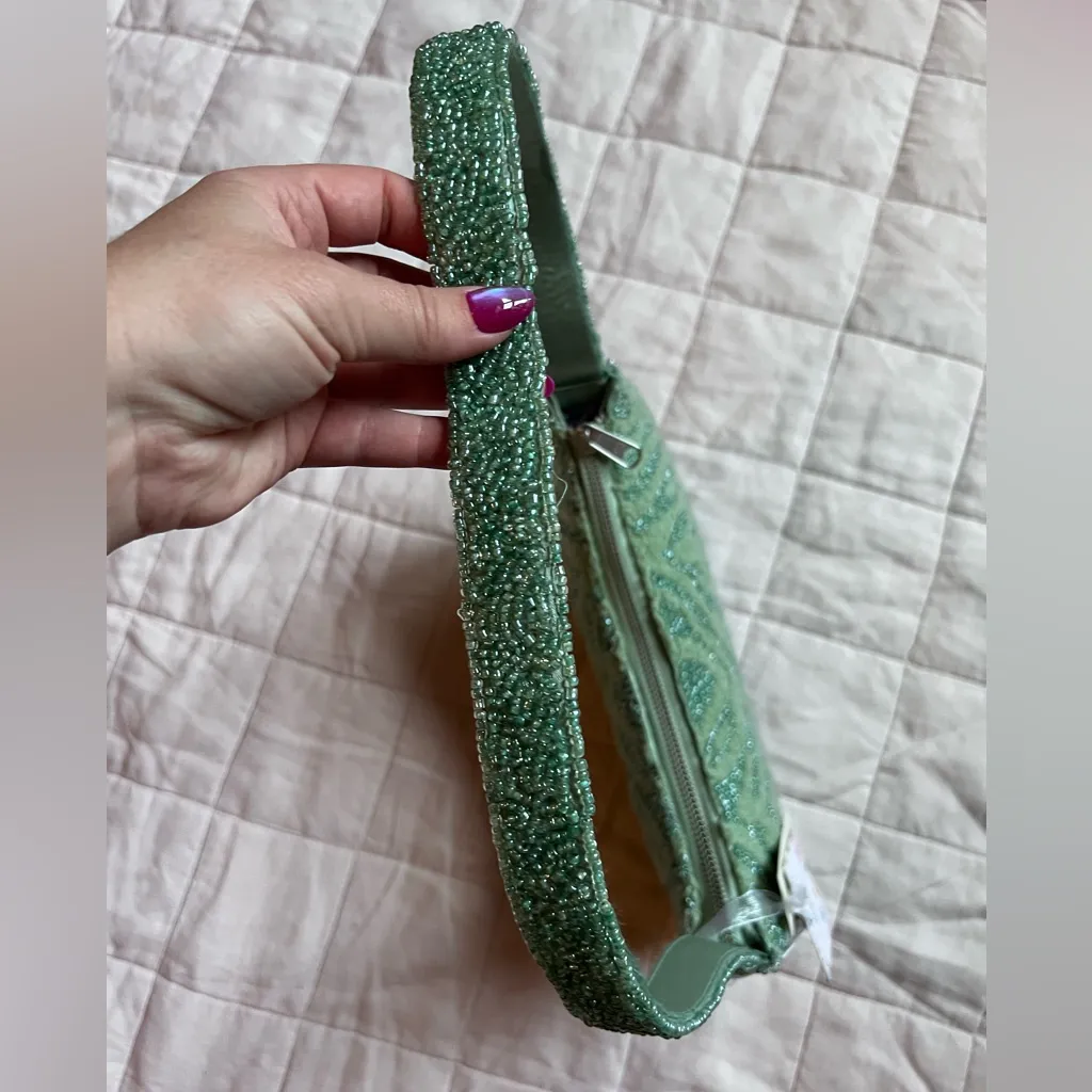 NWT Tiktok Viral Handmade in India Green Teal Zebra Beaded Shoulder Bag - Image 4