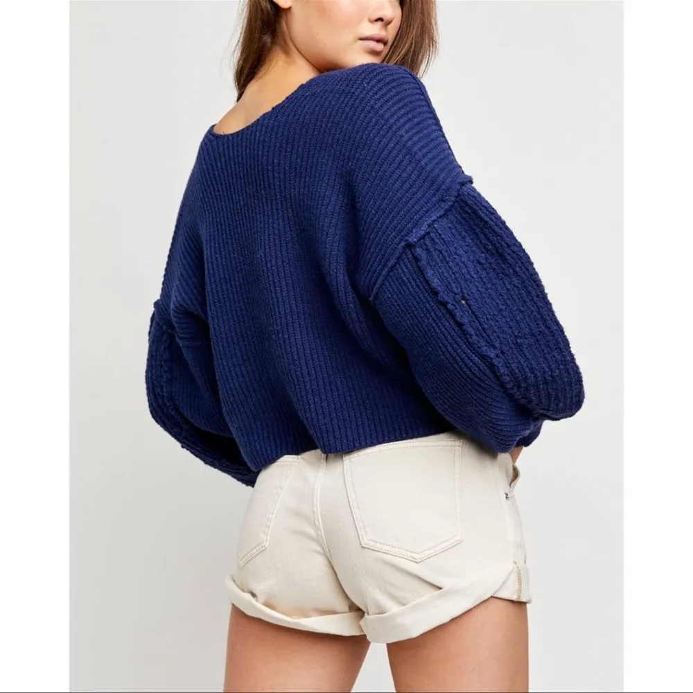 Free People Sea Bright Cropped Boxy Knit Sweater  New With Tags Size Lar… - Image 3