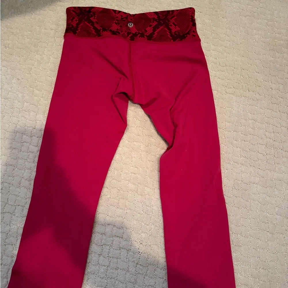 Red Lululemon Yoga Pants with Snake Print Waistband - Image 2