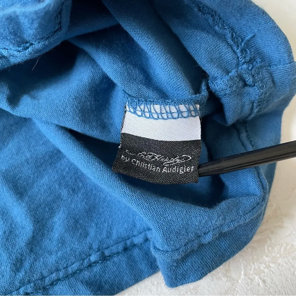 Ed Hardy Skull Rose Blue Tee Rhinestone by Christian Audigier Size M Size M - Image 9