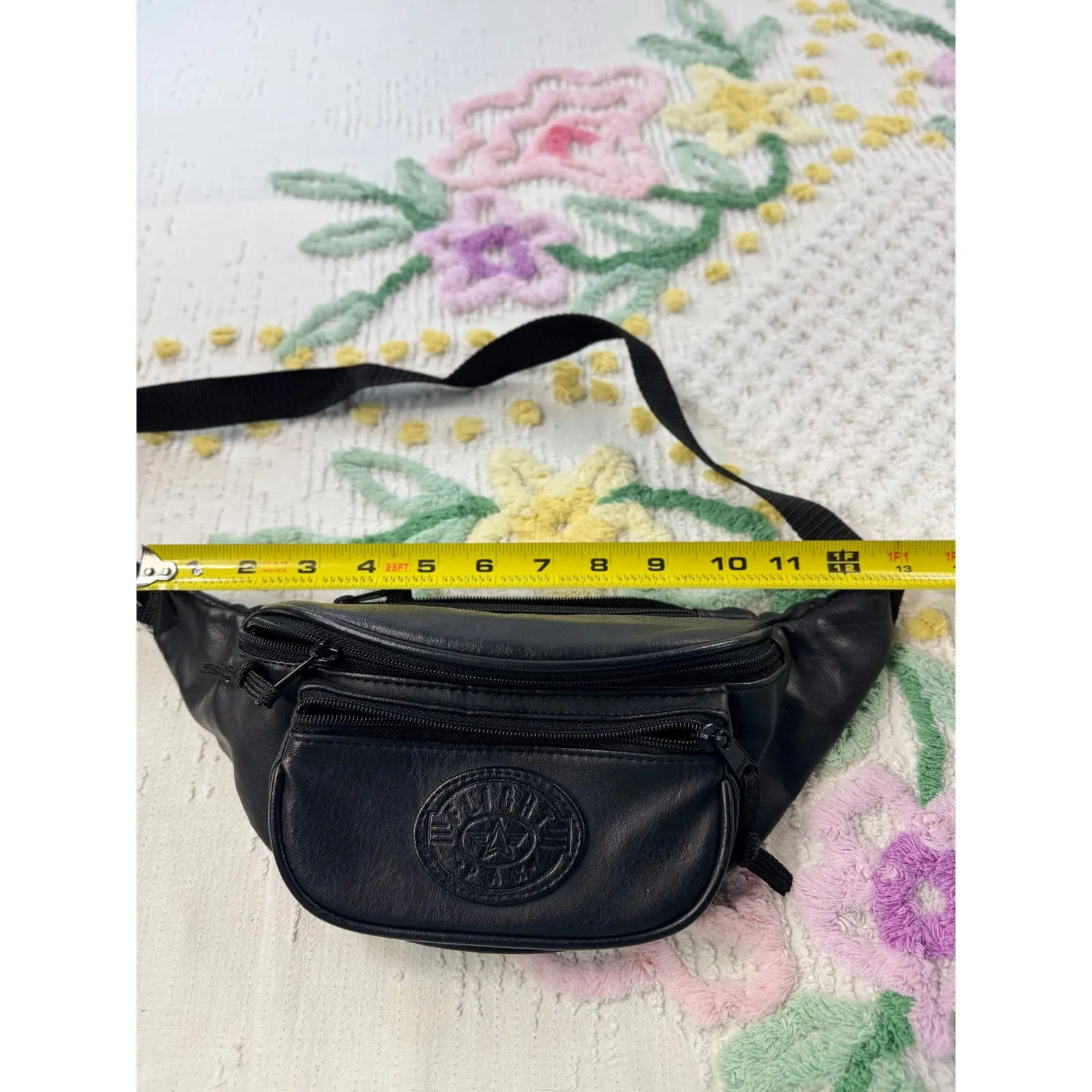 Black Faux Leather Flight Pax Fanny Pack Waist Bag Unisex Adjustable Strap - Image 8