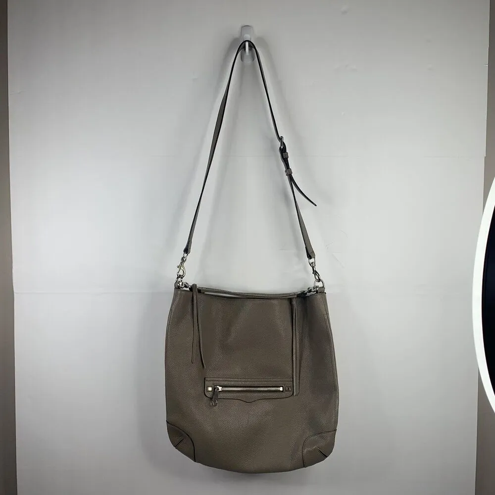 Rebecca Minkoff Crossbody Reagan Leather Hobo Shoulder Bag Smokey Taupe Purse - Image 2