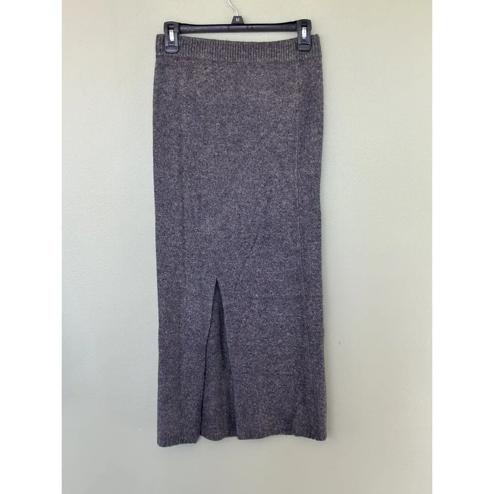ASOS Knitted Midi Skirt Grey Side Slit Size 0 Ribbed Minimalist Capsule Wardrobe - Image 4