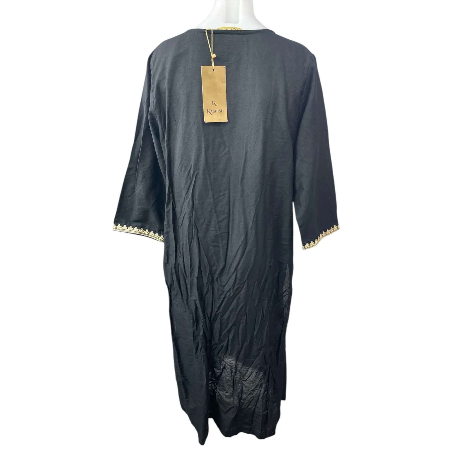 NEW Kashish Women's Black Embroidered 3/4 Sleeve Round Neck Tunic Kurta Dress XL - Image 2