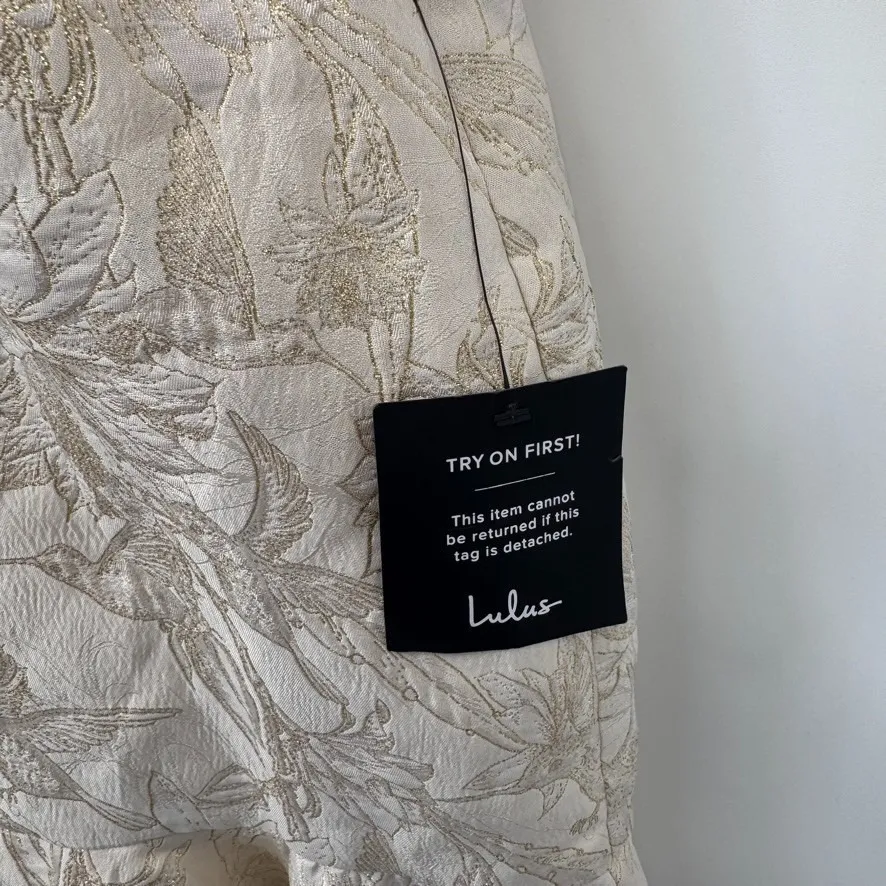 Lulus Formal Prom‎ Mini Dress Womens Small Ivory Gold Hummingbird Print NEW - Image 4