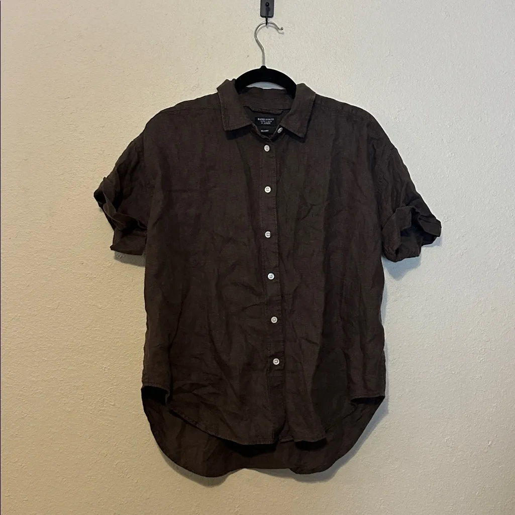 J. Crew Capitaine Shirt in Baird McNutt Irish Linen Brown Size Small - Image 3