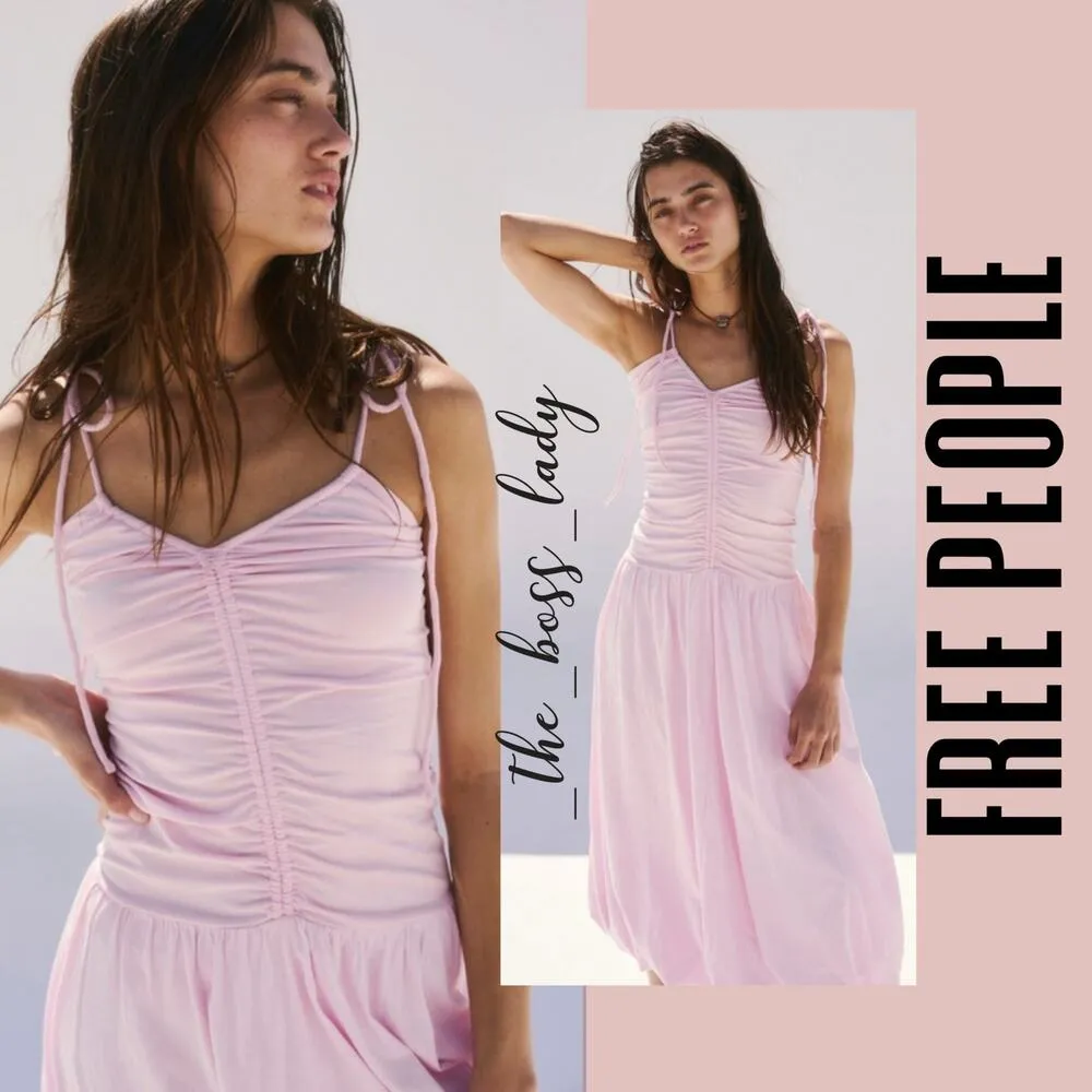 Free People dress bubble skirt midi pleated cotton blend drop waist square neck - Image 9