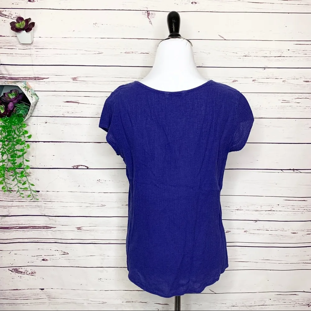 Decree Blue & Neon Green Boho Embroidered Drawstring Casual Top Size Medium - Image 6