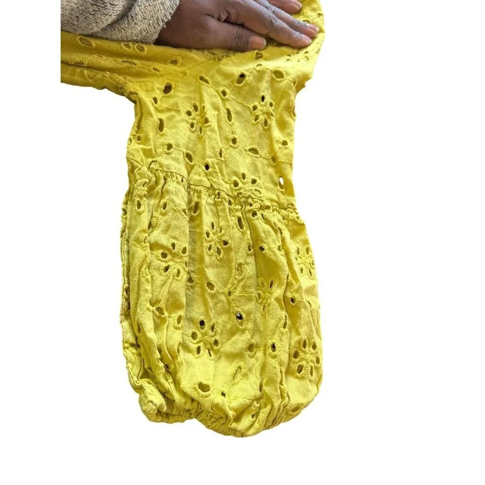 Babydoll Y2K Embroidered Maxi Yellow Dress Puff Sleeves Fairy Cottagecore Sz M Size M - Image 6