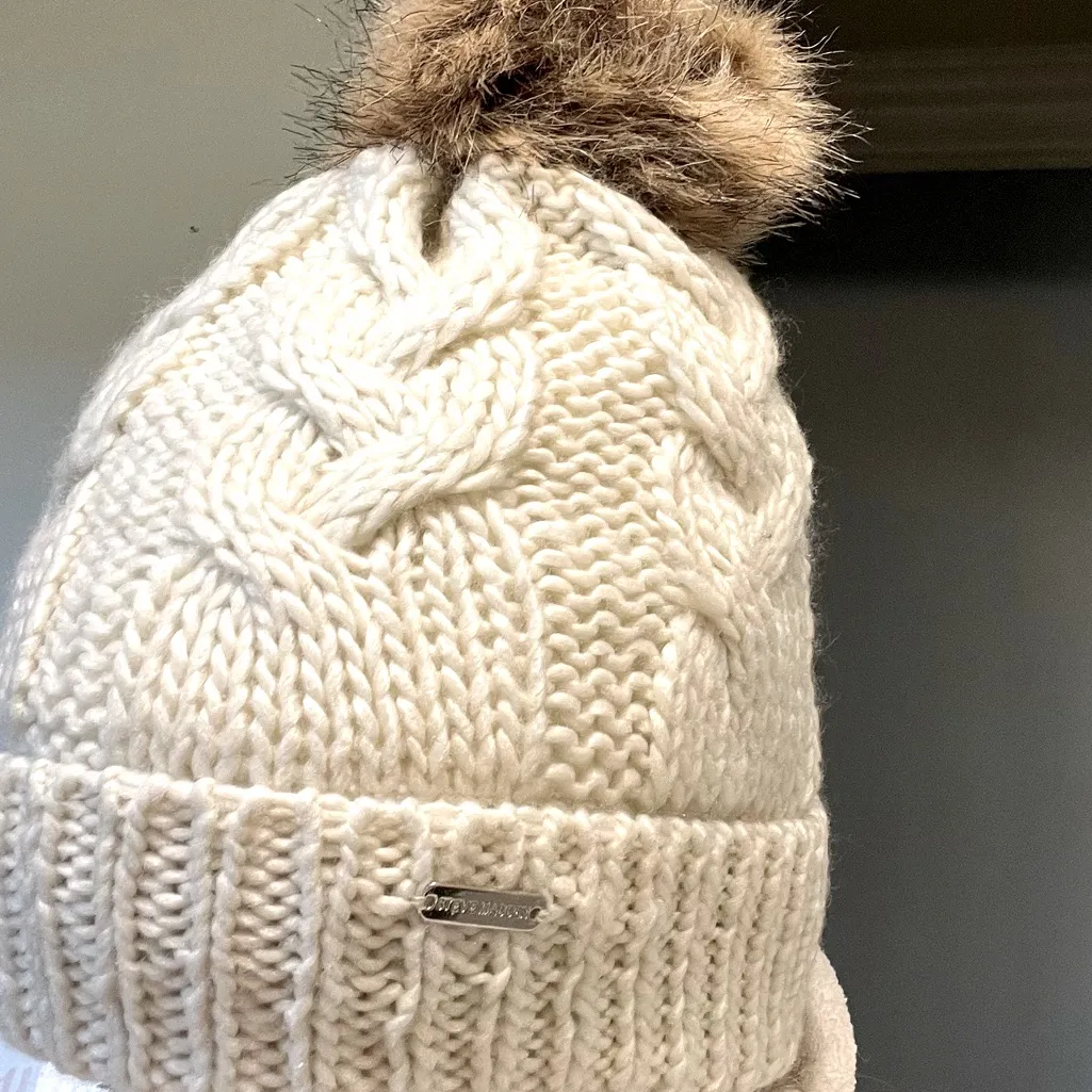 Steve Madden Cap Beige Cable Knit Hat Winter Toboggan Ski Beanie Womens New - Image 15